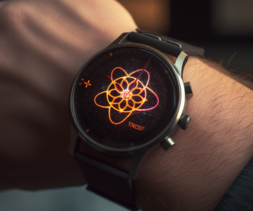 a wristwatch with inside the react logo