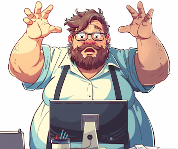 a fat computer engineer stretching his hands